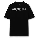 Black Wooyoungmi Signature Logo Tee shirt with brand logo on front, casual apparel for everyday wear.