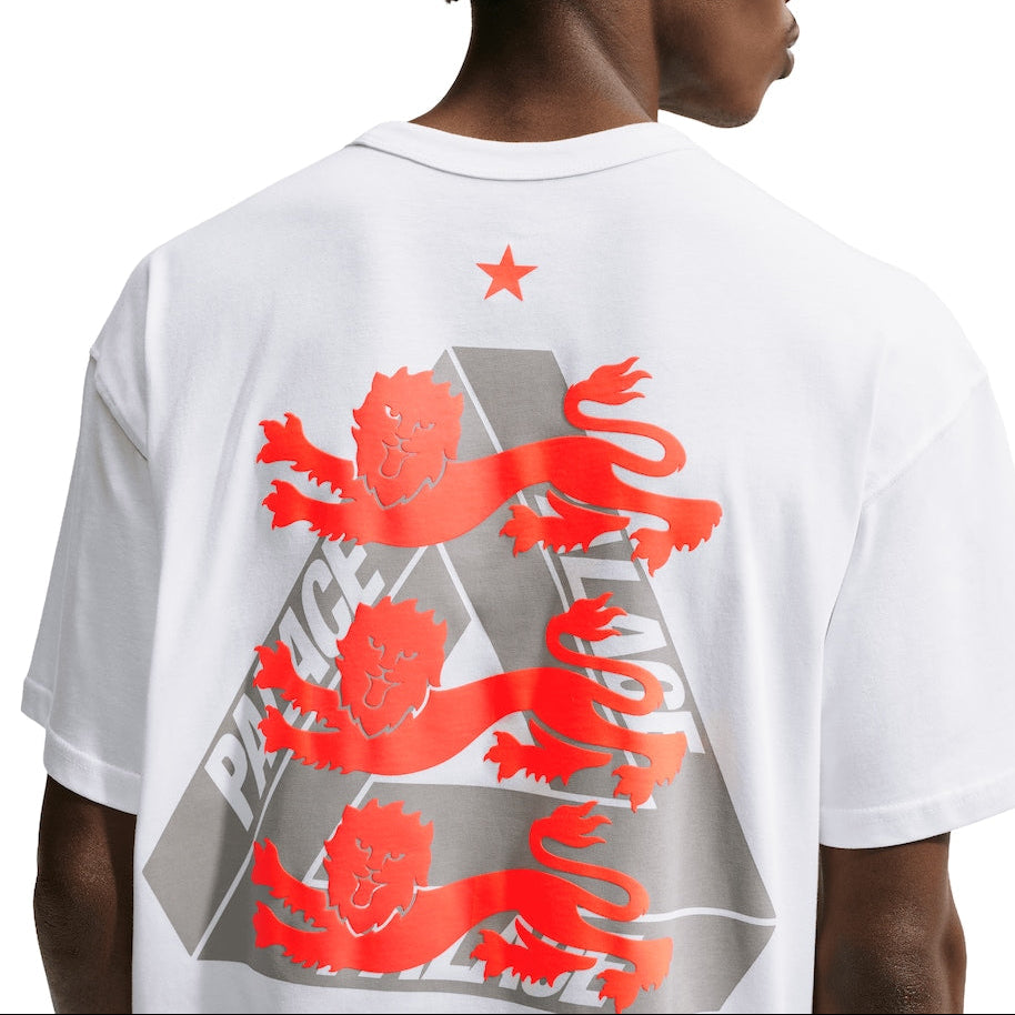 White Nike Palace x England T-shirt with England and Nike logos, displayed flat on a clean background.