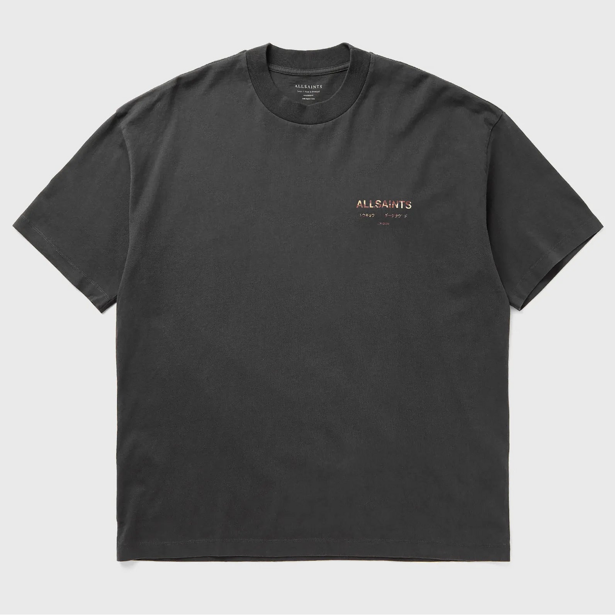 AllSaints Underground Logo Tee in Ashen Dakota Black, showcasing a black T-shirt with the AllSaints logo design.