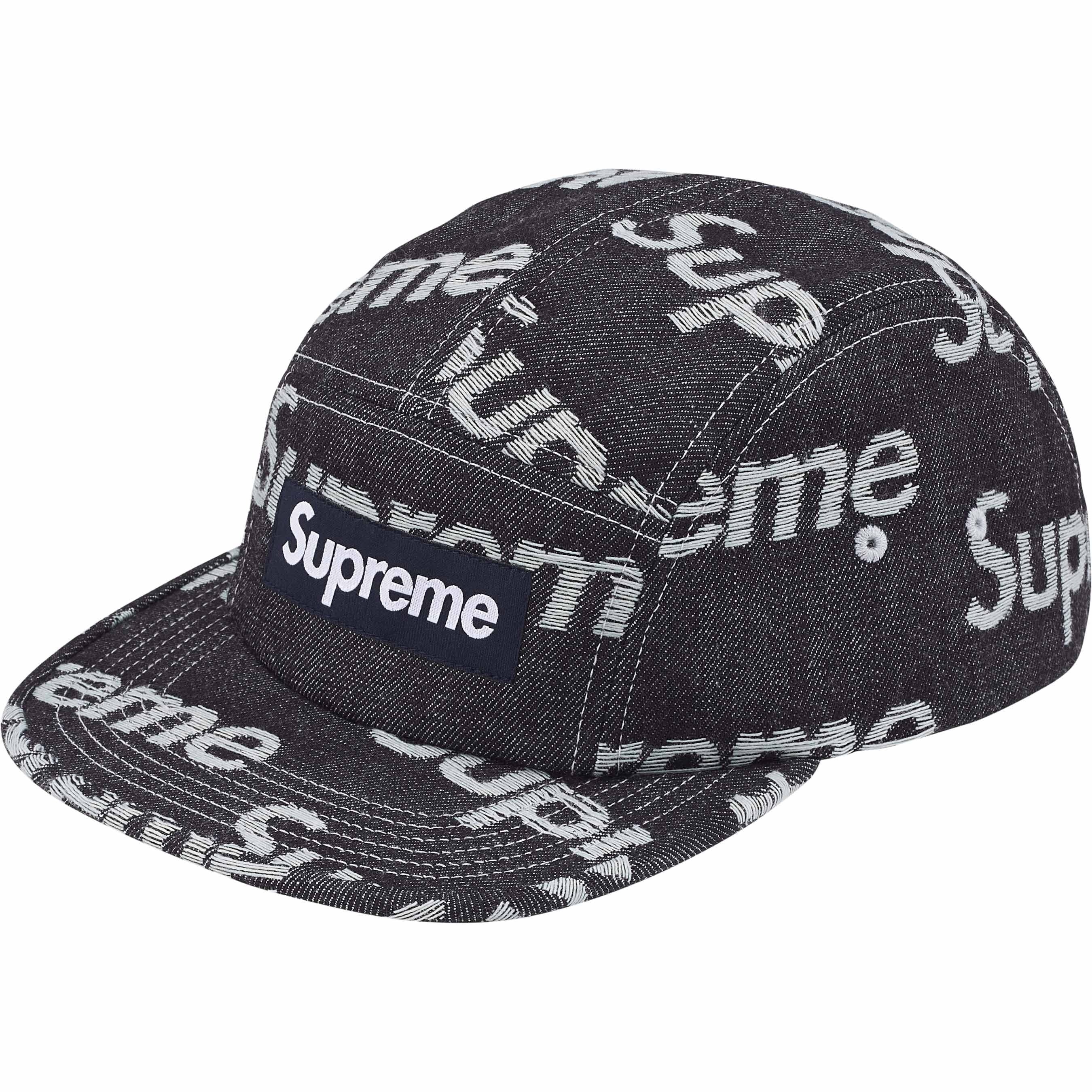 Supreme デニム迷彩キャップ Where to buy Supreme Jacquard Logo Denim Cap Black in Singapore