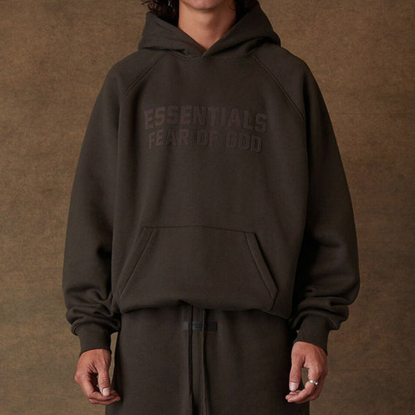 FEAR OF GOD Essentials Chest Logo Hoodie Off Black FEAR OF GOD FEAR OF GOD - originalfook singapore