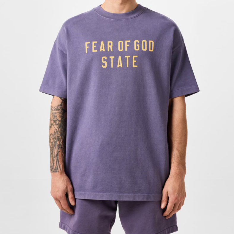 FEAR OF GOD Essentials Collegiate Logo Heavyweight Tee Violet FEAR OF GOD ESSENTIALS FEAR OF GOD ESSENTIALS - originalfook singapore