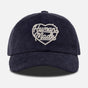 Navy Human Made Heart Logo corduroy cap, stylish headwear with embroidered branding and curved brim.