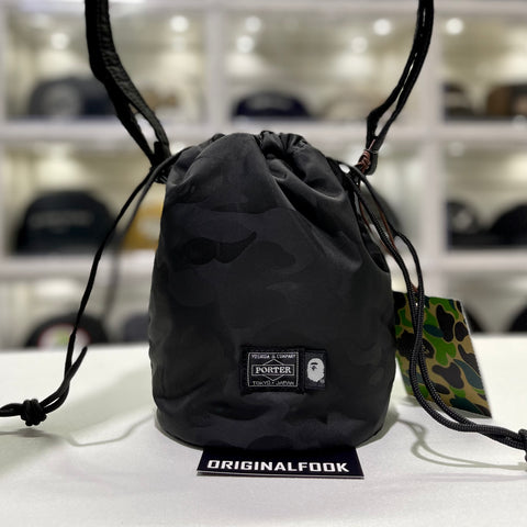 Bathing Ape X Porter Yoshida Japan Solid Camo Drawstring Bag Black