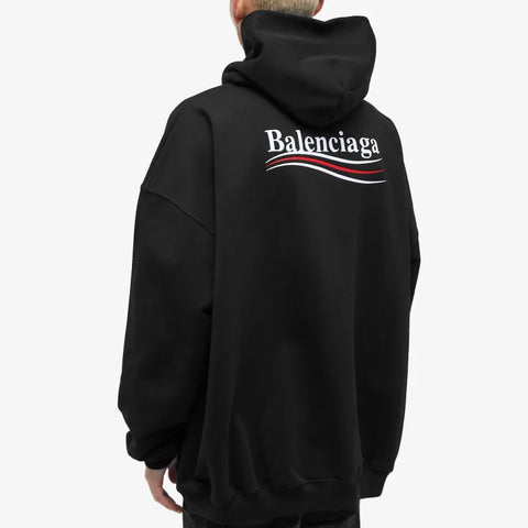 Balenciaga Political Campaign Embroidery Logo Oversized Hoodie Black
