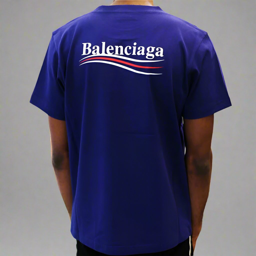Balenciaga Tシャツ ロゴ刺繍 Political Campaign Buy Balenciaga Political Campaign Embroidery Large Fit Tee Blue