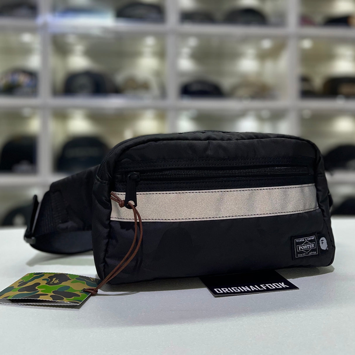 Where to buy Bathing Ape X Porter Yoshida Japan Solid Camo Reflective Waist Bag Black in Singapore ORIGINALFOOK