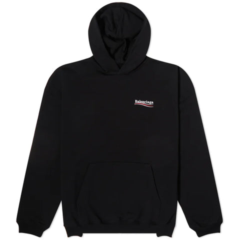 Balenciaga Political Campaign Embroidery Logo Large Fit Hoodie Black