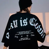 Rickyisclown [RIC] Holographic Gothic Logo Drop Shoulder Oversized Tee Black [R9210322a-PPPP] RICKYISCLOWN RICKYISCLOWN - originalfook singapore