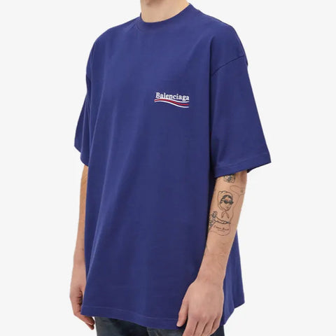 Balenciaga Political Campaign Embroidery Oversized Tee Pacific Blue