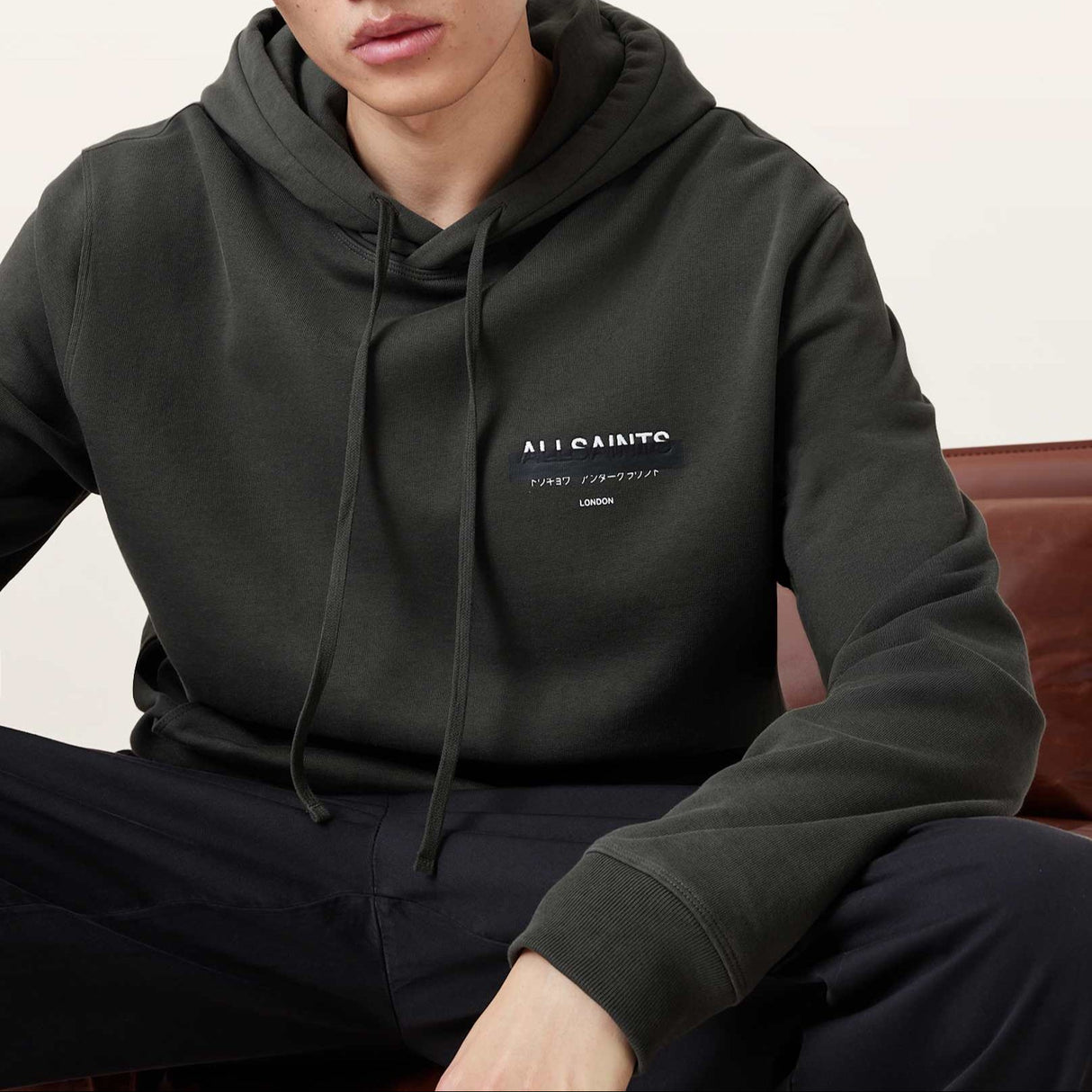 Allsaints Redact Strikeout Logo Kombu Green Hoodie