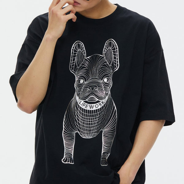 LifeWork Korea Outline Bulldog Tee Black Silver Foil lifework lifework - originalfook singapore