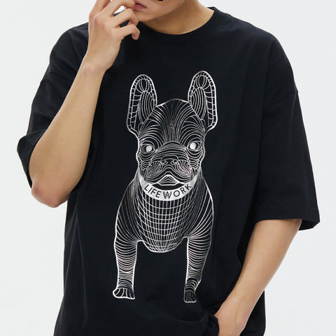 LifeWork Korea Outline Bulldog Tee Black Silver Foil