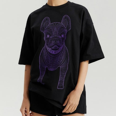 LifeWork Outline Bulldog Tee Black Purple