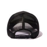 Black Mastermind Japan X New Era 9FORTY A-Frame trucker cap with logo embroidery, adjustable snapback, and structured front panel.