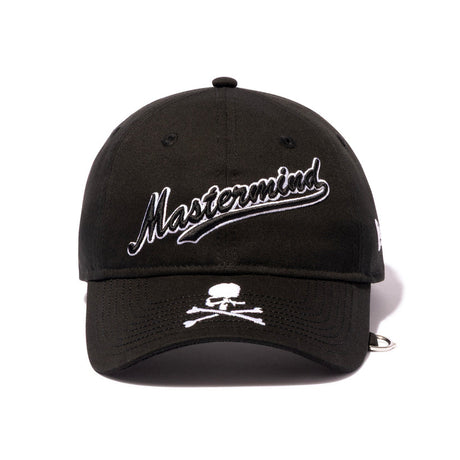 Black Mastermind Japan x New Era 9TWENTY cap with logo embroidery, casual adjustable baseball cap, stylish streetwear accessory.