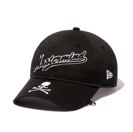 Black Mastermind Japan x New Era 9TWENTY cap with embroidered logo, casual adjustable baseball cap, stylish streetwear accessory