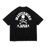 Black oversized T-shirt by Mastermind Japan x New Era, featuring bold branding and comfortable fit, casual apparel for streetwear style.