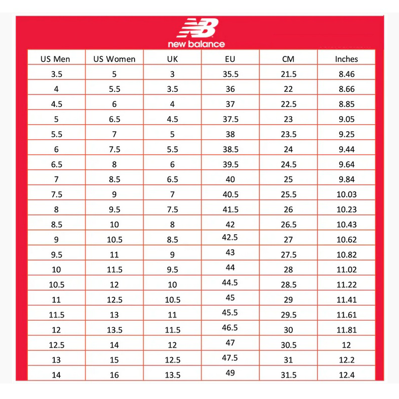 New Balance 9060 Mule Raincloud Castlerock sneakers, left foot size chart showing men's and women's footwear details.