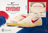Nike PEACEMINUSONE Cryoshot CTR360 Maestri II shoes in natural university red with detailed design and branding visible.