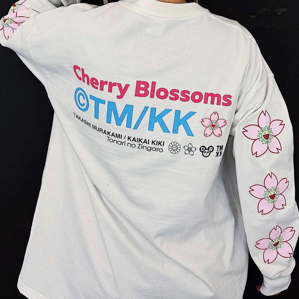 Takashi Murakami Embroidered Patch Sakura Flower Long Sleeve Tee White TAKASHI MURAKAMI TAKASHI MURAKAMI - originalfook singapore