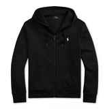 Black Polo Ralph Lauren Double Knit Zip Hoodie with front zipper and ribbed cuffs, casual apparel for comfortable style.