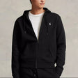 Black Polo Ralph Lauren Double Knit Zip Hoodie with front zipper, ribbed cuffs, and a classic casual style.