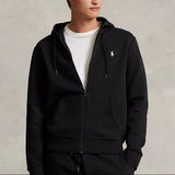 Black Polo Ralph Lauren Double Knit Zip Hoodie with front zipper, ribbed cuffs, and a classic casual style.