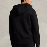 Black Polo Ralph Lauren double knit zip hoodie with front zipper and ribbed cuffs, casual apparel for men.