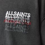 Allsaints Graphene Logo Tee in washed black, casual black T-shirt with Allsaints logo front view, soft cotton fabric.
