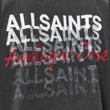 Black Allsaints Graphene Logo T-shirt with washed finish, featuring a prominent logo on the front, displayed on a white background.