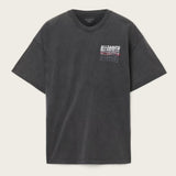 Allsaints Graphene Logo Tee in washed black, casual men's t-shirt featuring allover logo print and comfortable fit.
