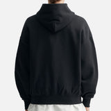 Black Fear of God Essentials NBA hoodie with logo detail, casual fit, and soft fabric, displayed on a plain background.