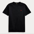 Black Polo Ralph Lauren classic fit heavyweight short sleeve tee shirt, displayed flat with short sleeves and crew neckline.
