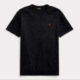 Black Polo Ralph Lauren classic fit heavyweight short sleeve tee shirt, displayed flat with short sleeves and crew neckline.