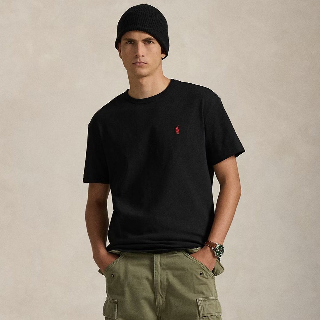 Black Polo Ralph Lauren Classic Fit Heavyweight Short Sleeve Tee displayed flat with a crew neck and short sleeves.