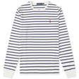 White and navy striped Polo Ralph Lauren classic fit heavyweight long sleeve tee, casual apparel for men.