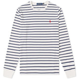 White and navy striped Polo Ralph Lauren classic fit heavyweight long sleeve tee, casual apparel for men.