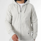 Grey Marl Polo Ralph Lauren fleece zip hoodie with front zipper and ribbed cuffs, casual and comfortable apparel.