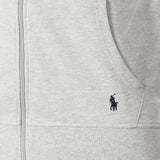 Grey Marl Polo Ralph Lauren fleece zip hoodie with front pockets and adjustable drawstrings, casual apparel for men.