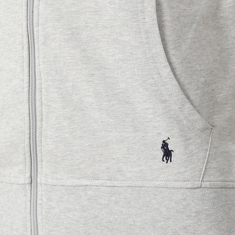 Grey Marl Ralph Lauren fleece zip hoodie for men, featuring a front zipper and cozy fleece material.