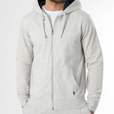 Gray Marl Polo Ralph Lauren fleece zip hoodie with front pockets and ribbed cuffs, casual and comfortable for everyday wear.