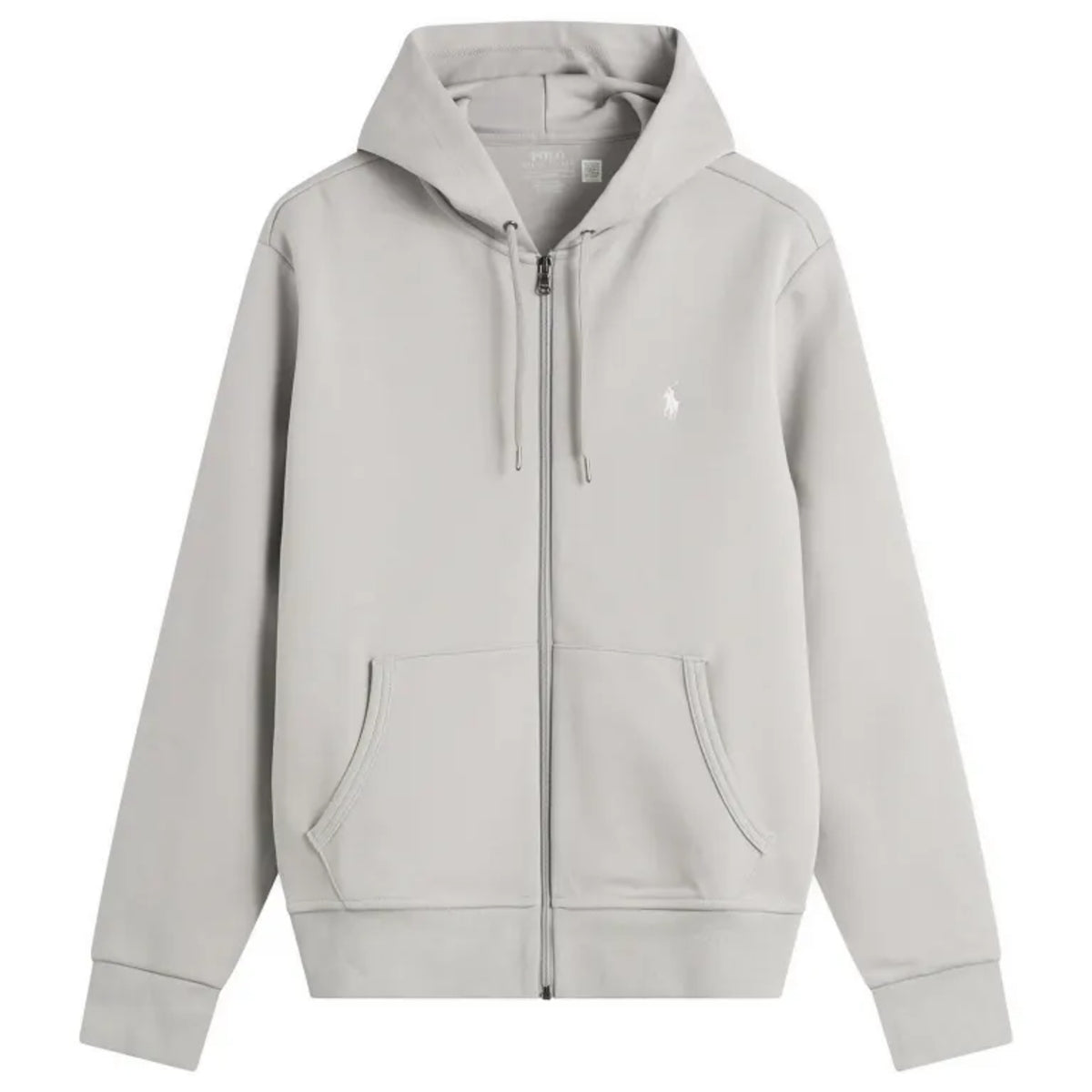 Ralph Lauren Double Knit Zip Hoodie in soft grey, casual apparel with a front zipper and comfortable fit.