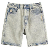 AAPE by Bathing Ape loose fit denim shorts featuring classic blue wash and casual style, perfect for streetwear fashion.