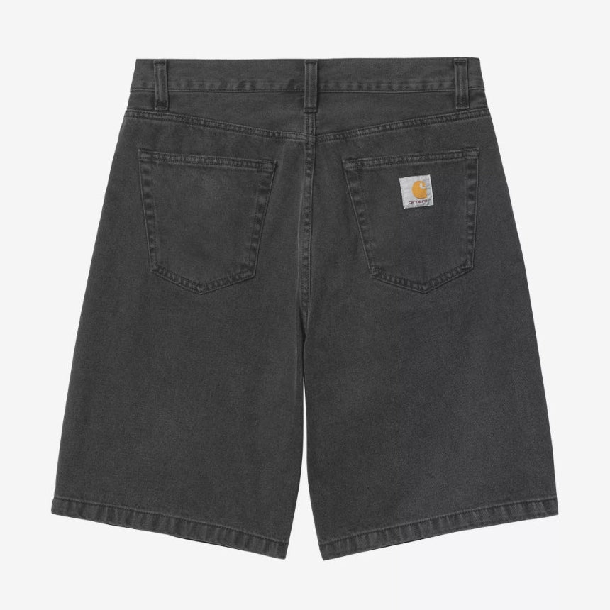 Black Carhartt WIP Landon Loose Denim Shorts with stone wash finish, casual fit, and rugged denim fabric.