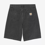 Black Carhartt WIP Landon Loose Denim Shorts with stone wash finish, casual fit, and rugged denim fabric.