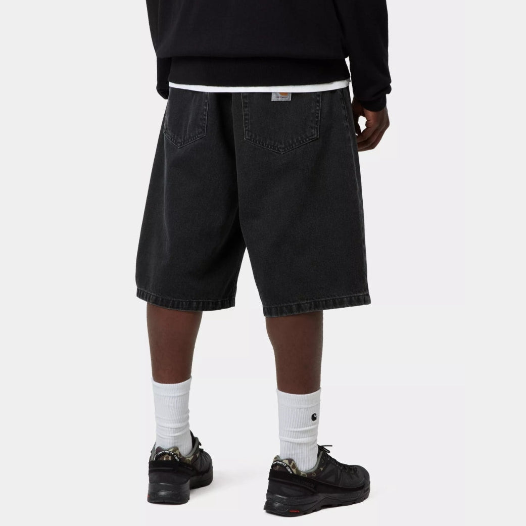 Black stone wash Carhartt WIP Landon loose denim shorts for men, featuring a relaxed fit and classic denim texture.