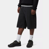 Carhartt WIP Landon loose denim shorts in black stone wash, casual men's apparel with a relaxed fit and distressed detailing.
