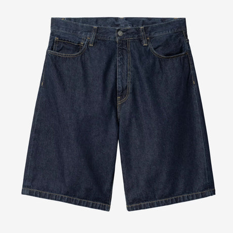 Carhartt WIP Landon loose fit denim shorts in blue rinsed, casual apparel with distressed detailing and belt loops.