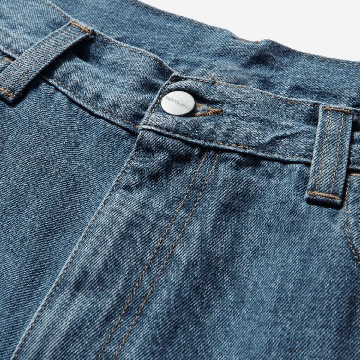 Carhartt WIP Landon jeans in blue heavy stone wash, relaxed-fit denim front view